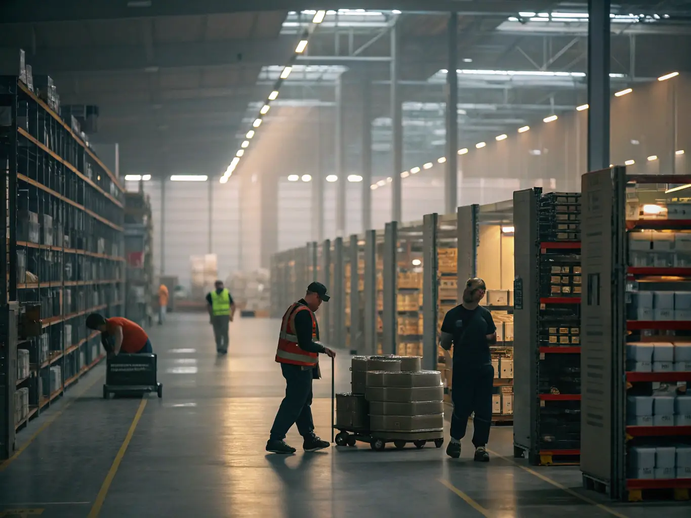 A well-organized fulfillment center with products being efficiently packed and shipped, illustrating Brandchief's commitment to fast and reliable delivery.